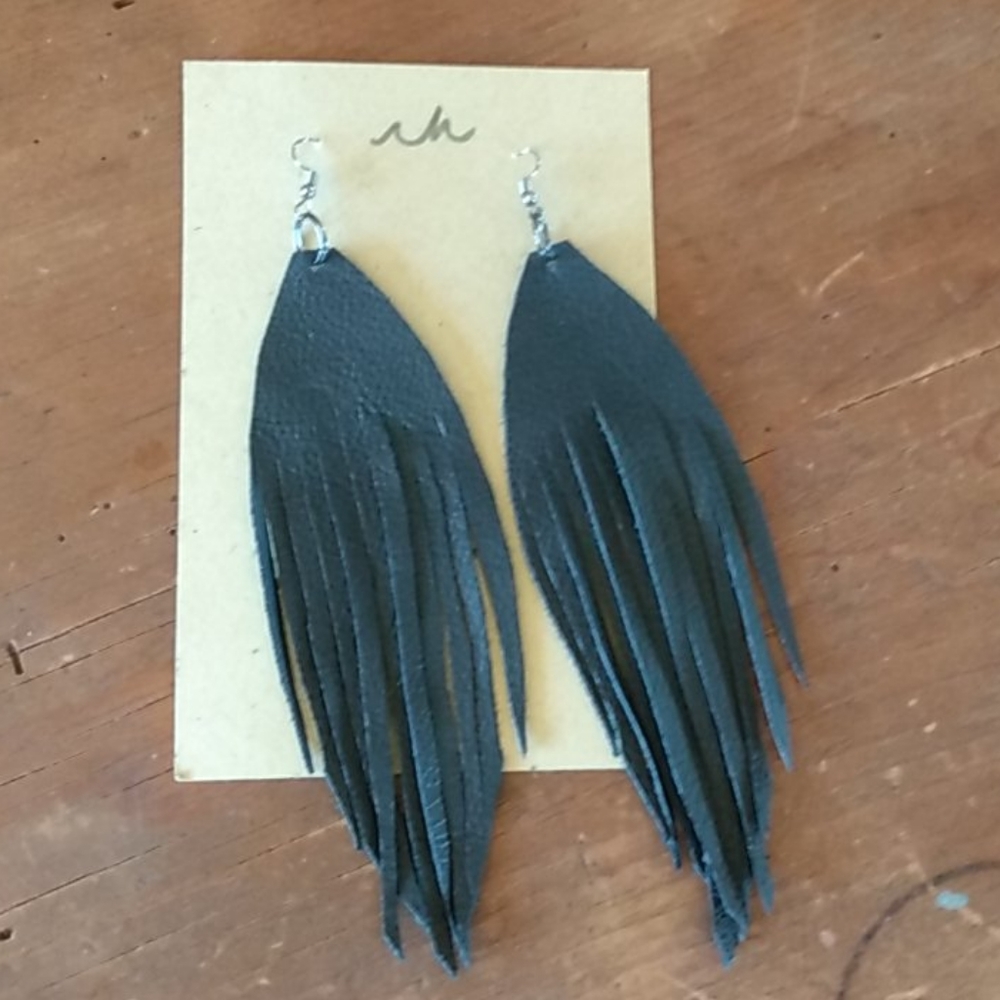 Black Feather Leather Earrings